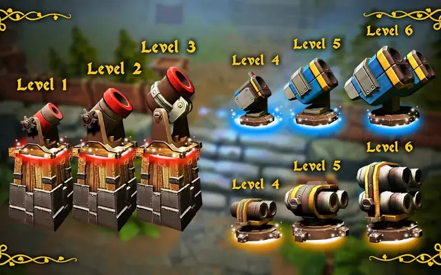 Upgrade tiers of a tower shown in Fantasy Realm Tower Defense