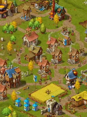 Medieval settlement seen from above in Townsmen - Medieval Strategy