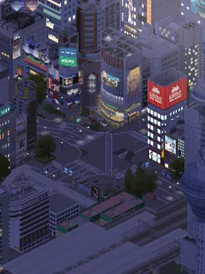 Night-time city blocks in TheoTown: City Builder