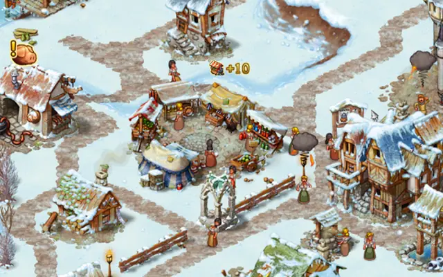Winter settlement with production buildings in Townsmen - Medieval Strategy